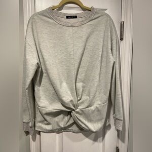 Hippie Chic Size S Gray Long Sleeve Twist Front Crew Neck Pullover Sweatshirt